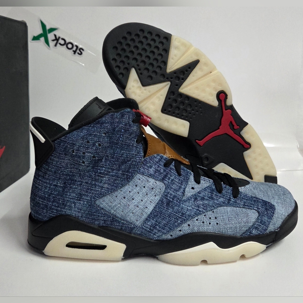 Air Jordan 6 Retro Washed Denim Sail/Varsity/Red/Black CT5350-401 Sz 11